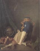 Henri-Horace Roland de La Porte Still Life with a Vase of Lapis a Globe and Bagpipes (san 05) Spain oil painting artist